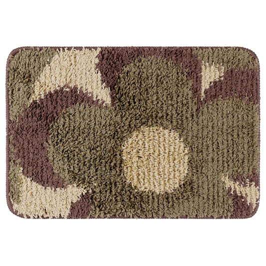 Floral Bath Mat, Plush Shaggy Bathroom Rug, Checked Washable Bath Carpet