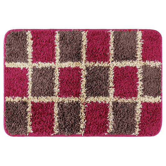 Floral Bath Mat, Plush Shaggy Bathroom Rug, Checked Washable Bath Carpet