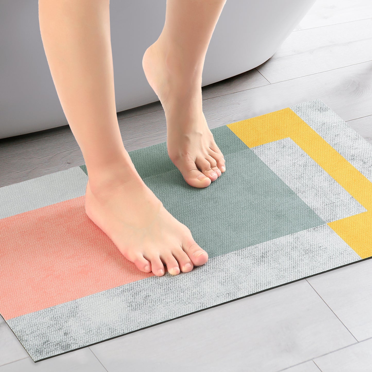 Geometric Bath Mat, Modern Abstract Retro Mid Century Bathroom Rugs for Home Decoration