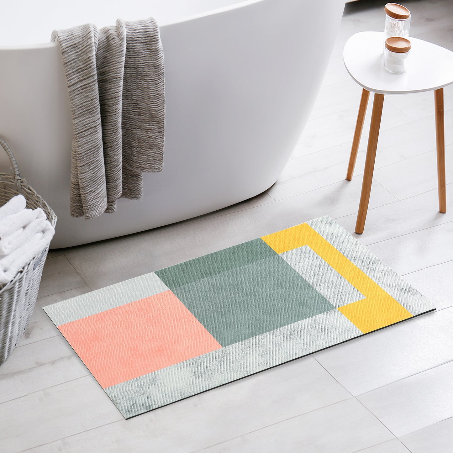 Geometric Bath Mat, Modern Abstract Retro Mid Century Bathroom Rugs for Home Decoration