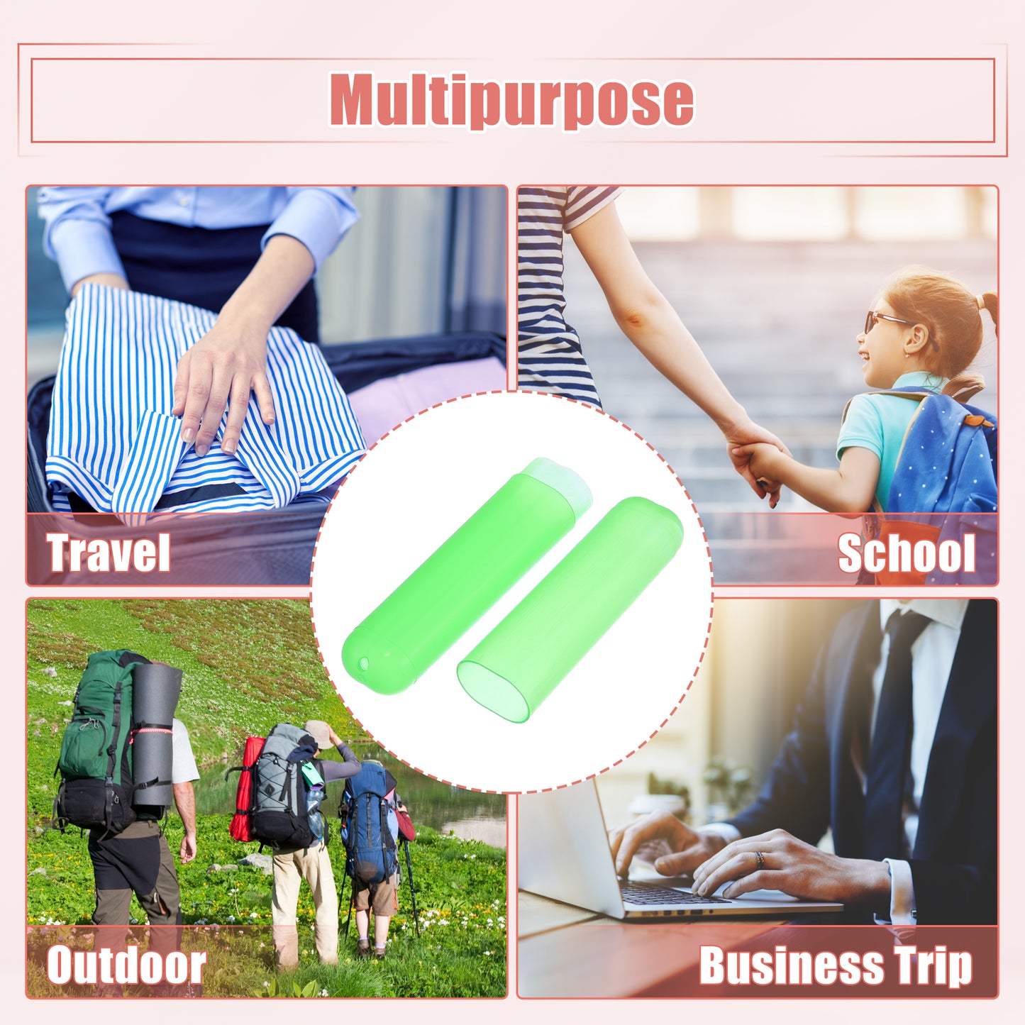 2 Pcs Lightweight Small Traveling Toothbrush Case, 7.48"x1.06" Green