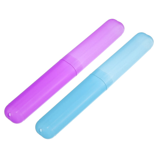 2 Pcs Lightweight Small Traveling Toothbrush Case, 7.48"x1.06" Purple, Blue