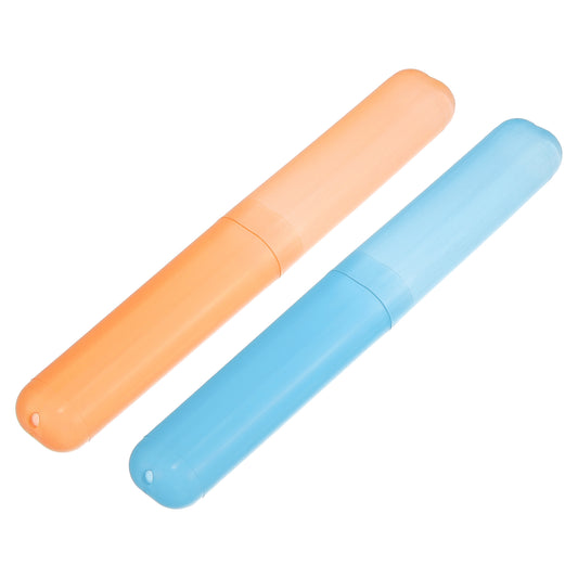 2 Pcs Lightweight Small Traveling Toothbrush Case, 7.48"x1.06" Blue, Orange