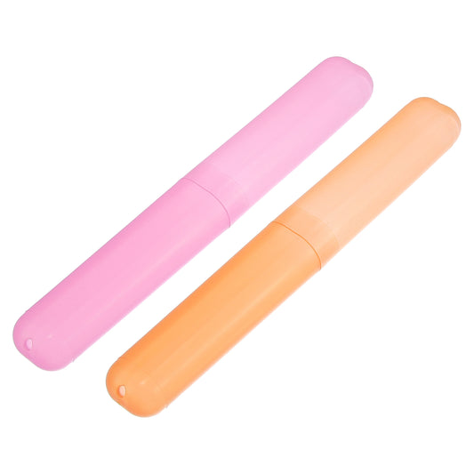 2 Pcs Lightweight Small Traveling Toothbrush Case, 7.48"x1.06" Pink, Orange