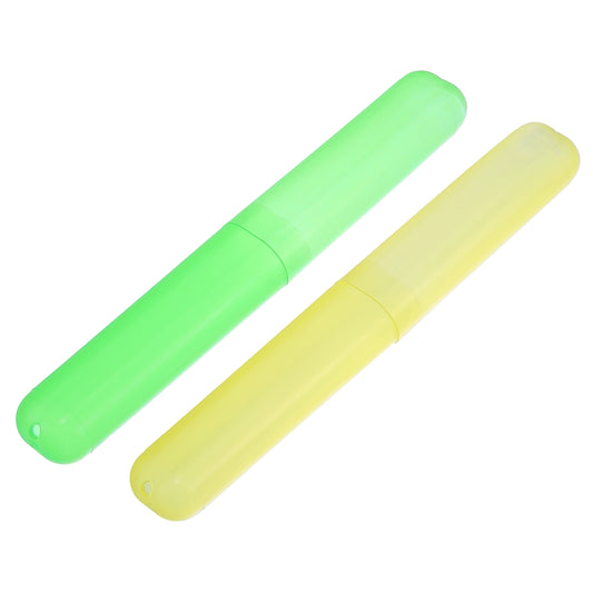 2 Pcs Lightweight Small Traveling Toothbrush Case, 7.48"x1.06" Yellow, Green