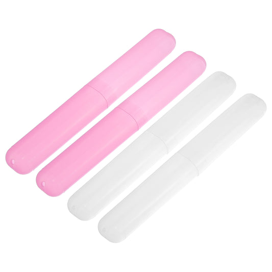 4 Pcs Lightweight Small Traveling Toothbrush Case, 7.48"x1.06" White, Pink