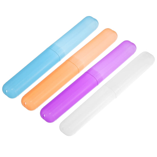 4 Pcs Lightweight Small Traveling Toothbrush Case, 7.48"x1.06" White Purple Blue Orange