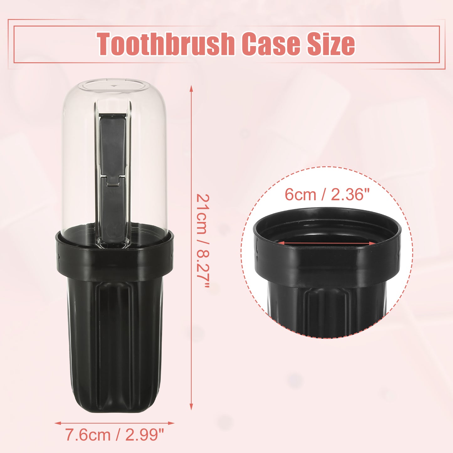 Estuche de viaje de plástico para cepillos de dientes, ligero, 7,5 x 7,2 x 21 cm, color negro