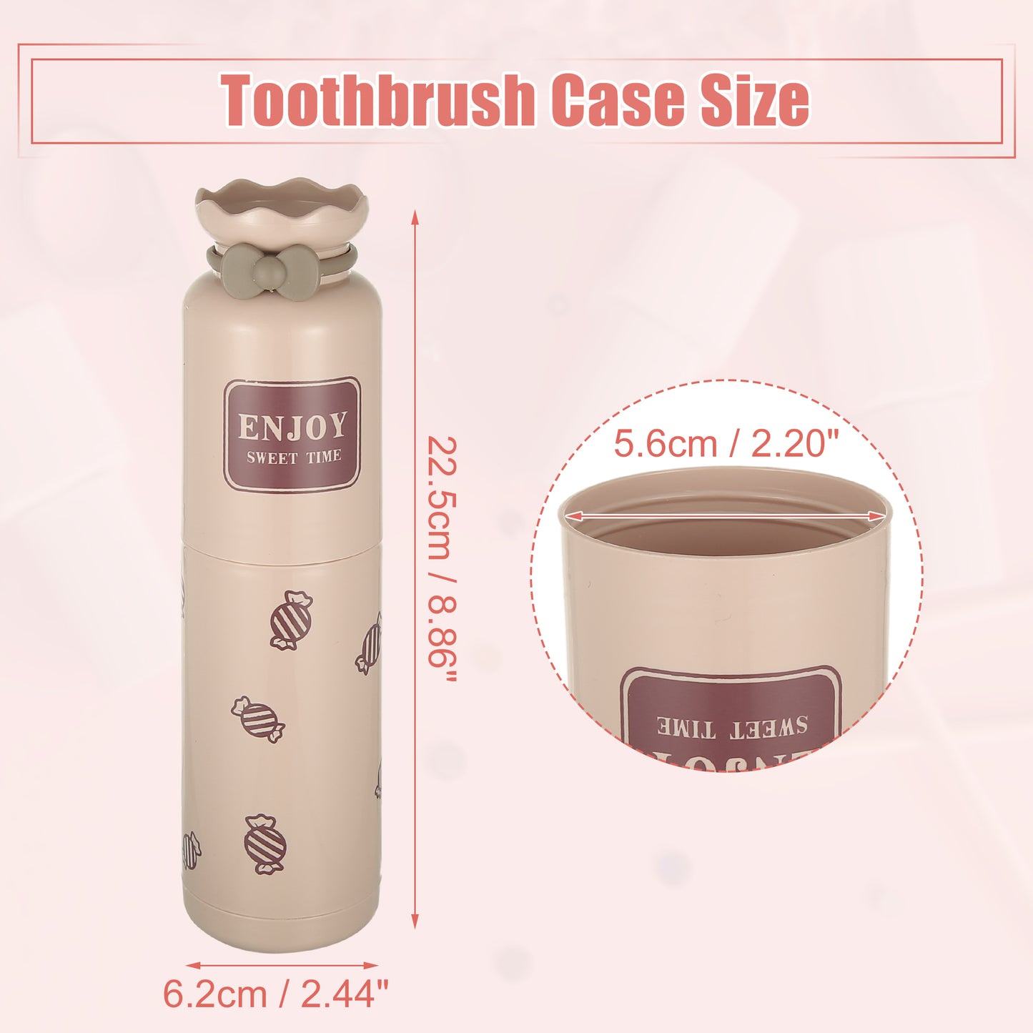 Lightweight Cute Toothbrush Travel Case 8.86"x2.44" Pink