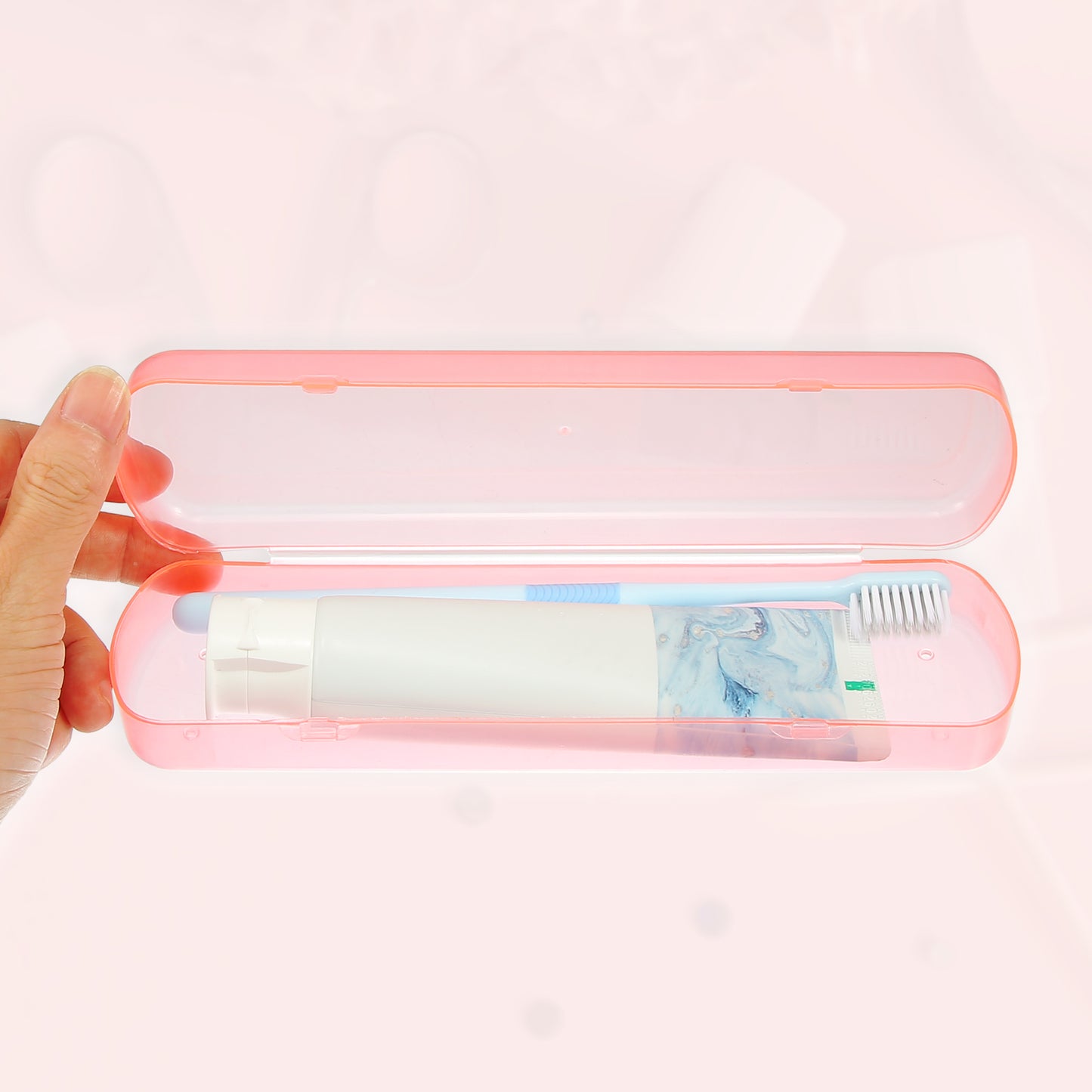 Plastic Lightweight Traveling Toothbrush Holders Case, 2.17"x1.38"x8.07" Pink