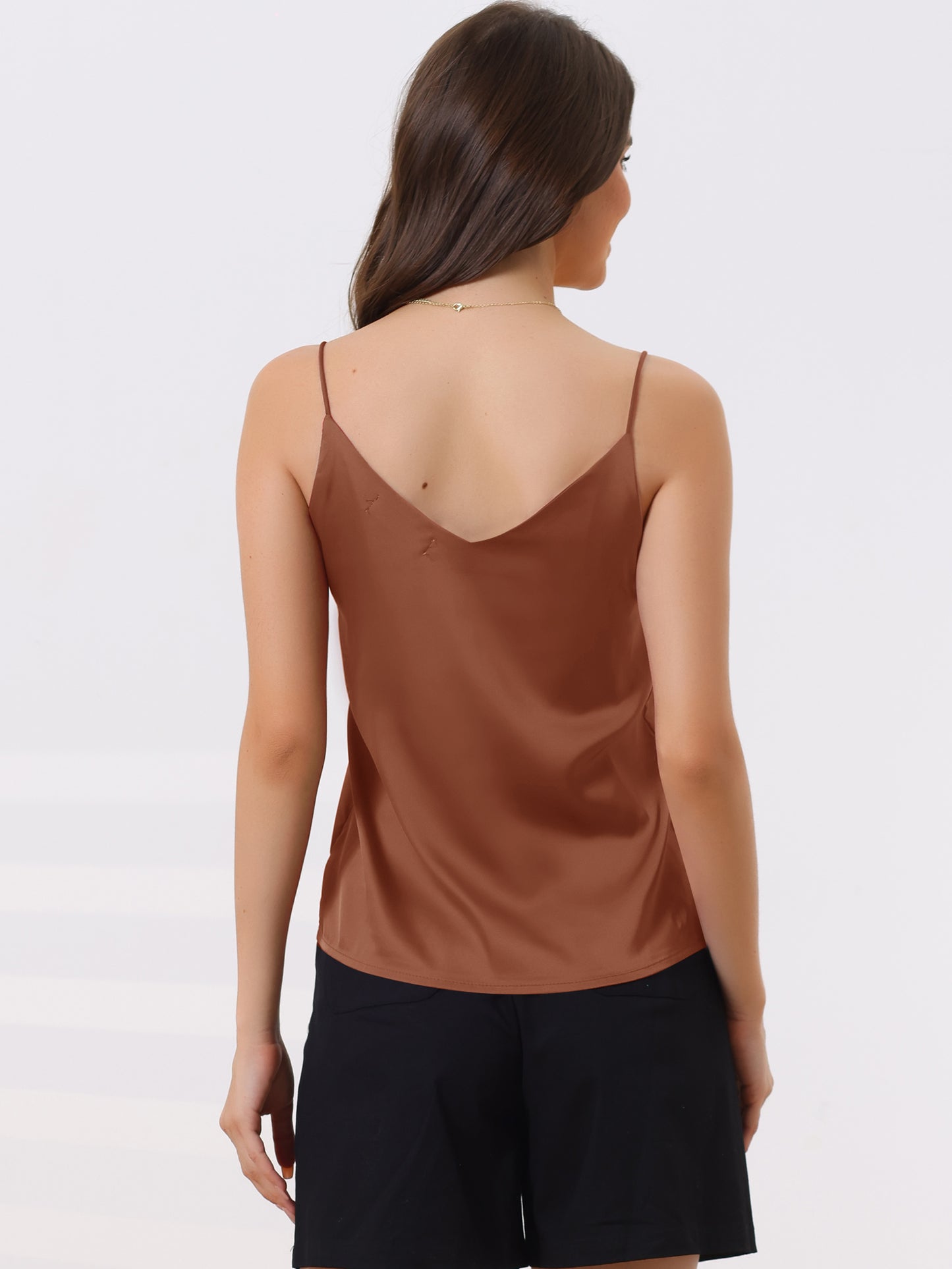 Women's Camisole Satin Cami Top Basic V Neck Spaghetti Strap Top Silky Camisole