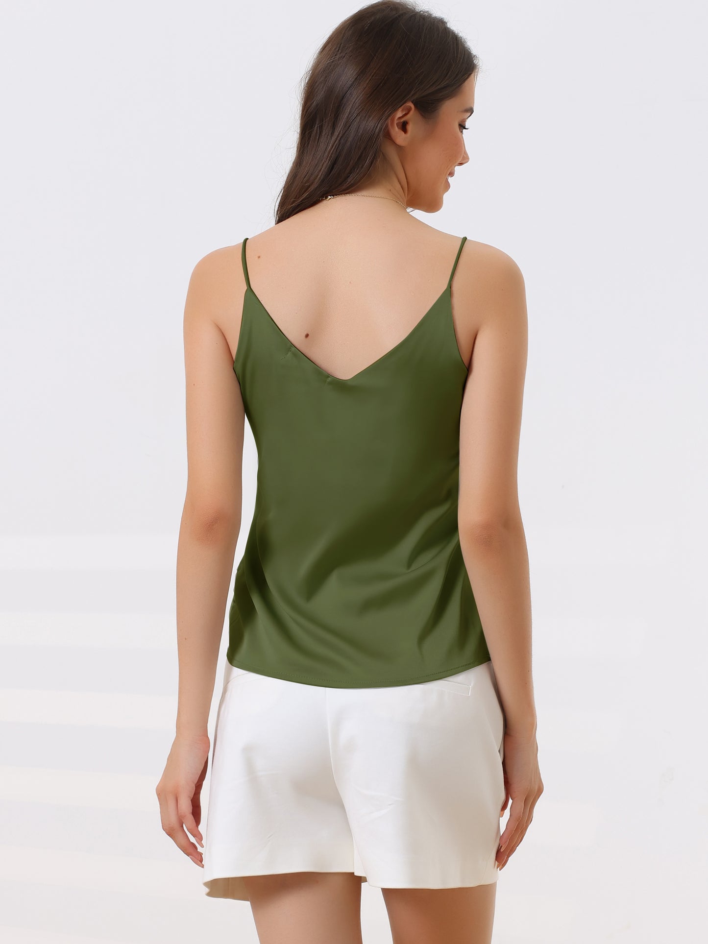 cheibear Satin Cami Silky Strap Top Lounge Pajama Camisole Avocado Green