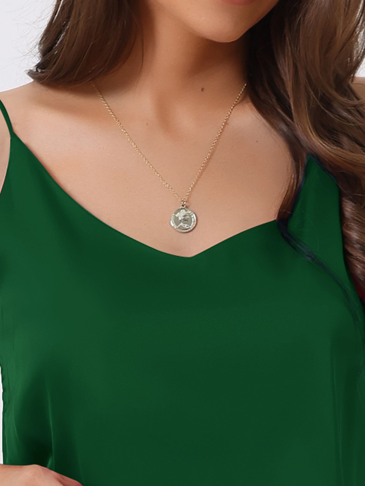 Women's Camisole Satin Cami Top Basic V Neck Spaghetti Strap Top Silky Camisole