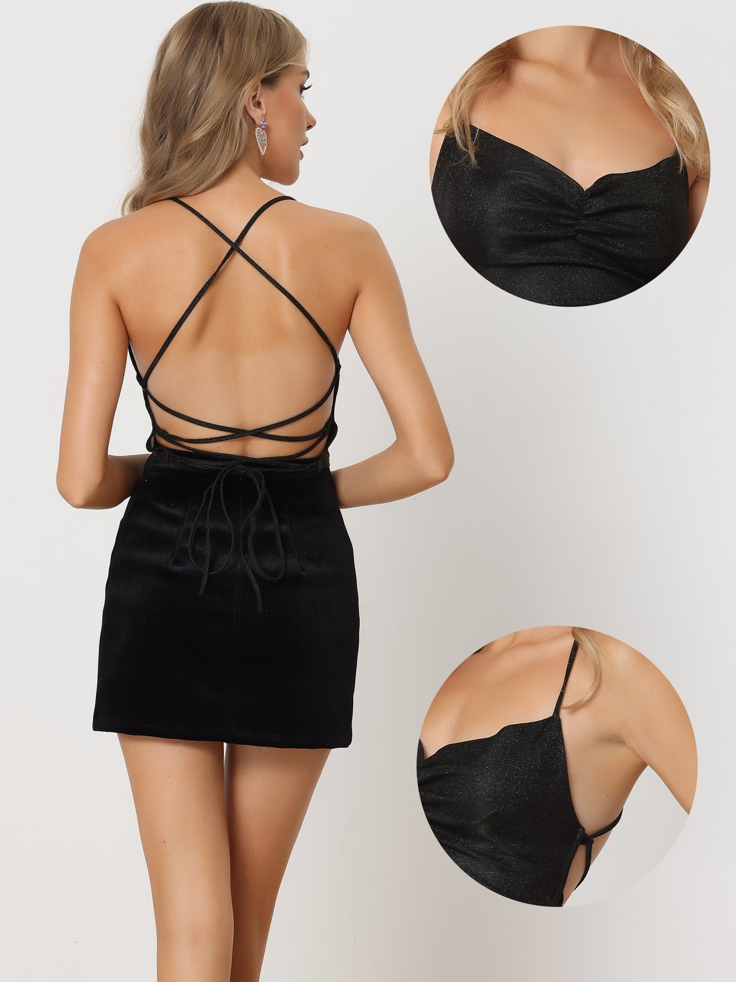 Women's Sparkle Crop Tops Glitter Party Crisscross Back Spaghetti Strap Cami Top Slim Fit Tank Top