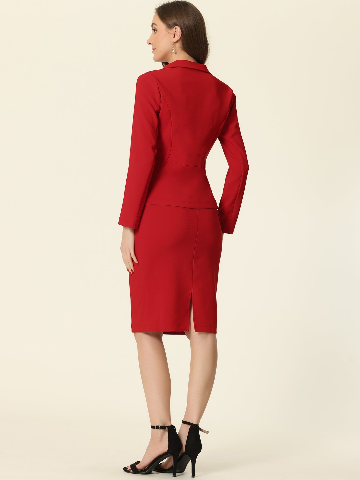 Women's 2 Piece Suit Skirt Set Business Casual Long Sleeve Blazer and Pencil Skirt (Available in Plus Size)