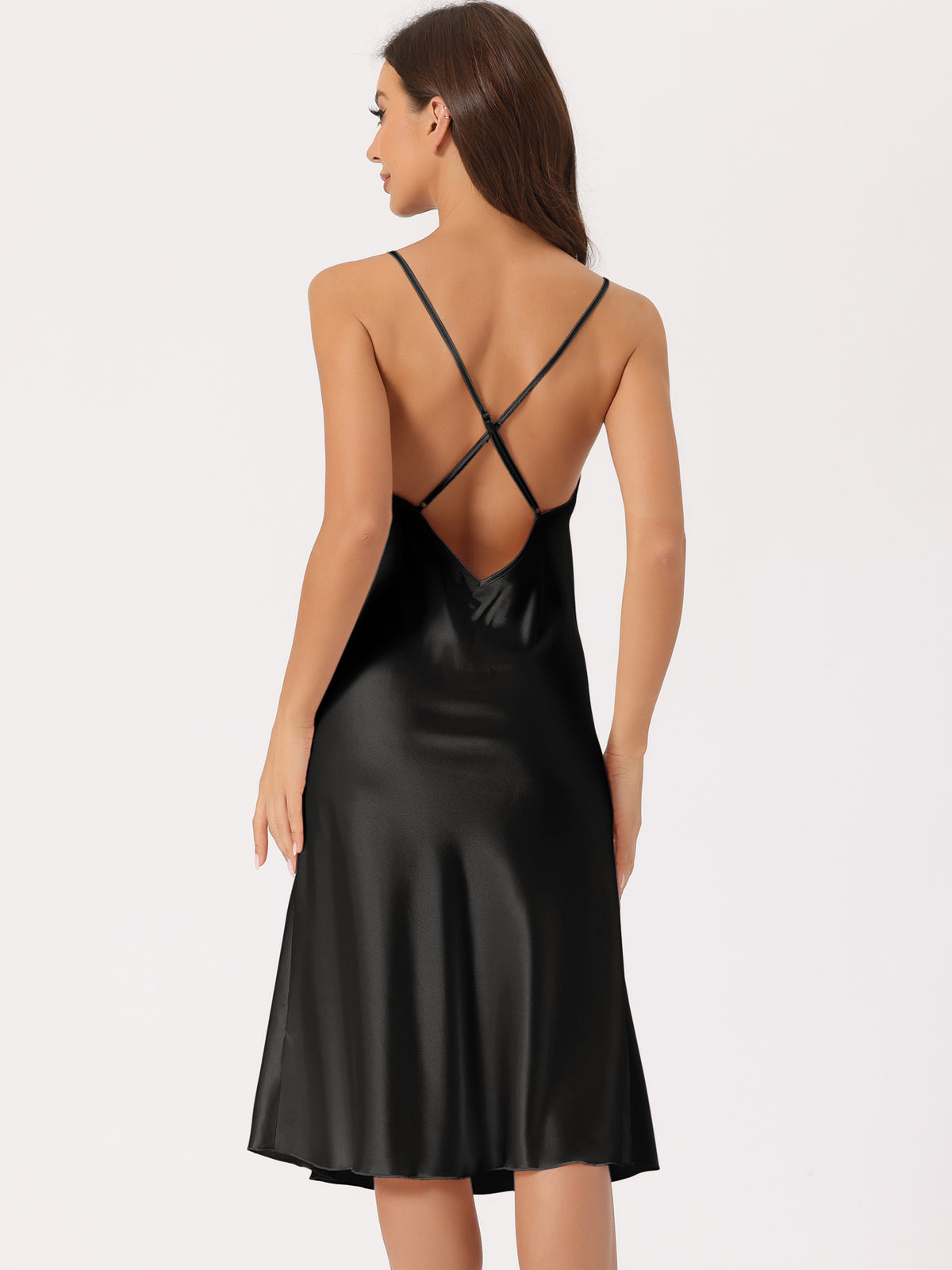 [PACK SALES] Women's Pack Satin Sleep Dress Sleeveless Cowl Neck Silky Midi Nightgown with Thigh Slit