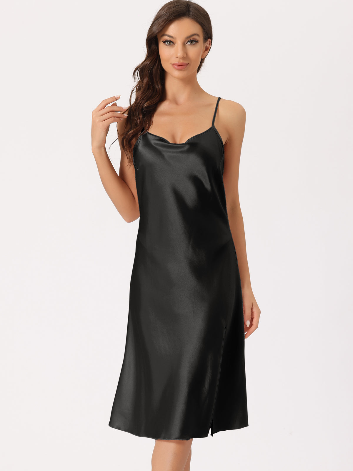[PACK SALES] Women's Pack Satin Sleep Dress Sleeveless Cowl Neck Silky Midi Nightgown with Thigh Slit