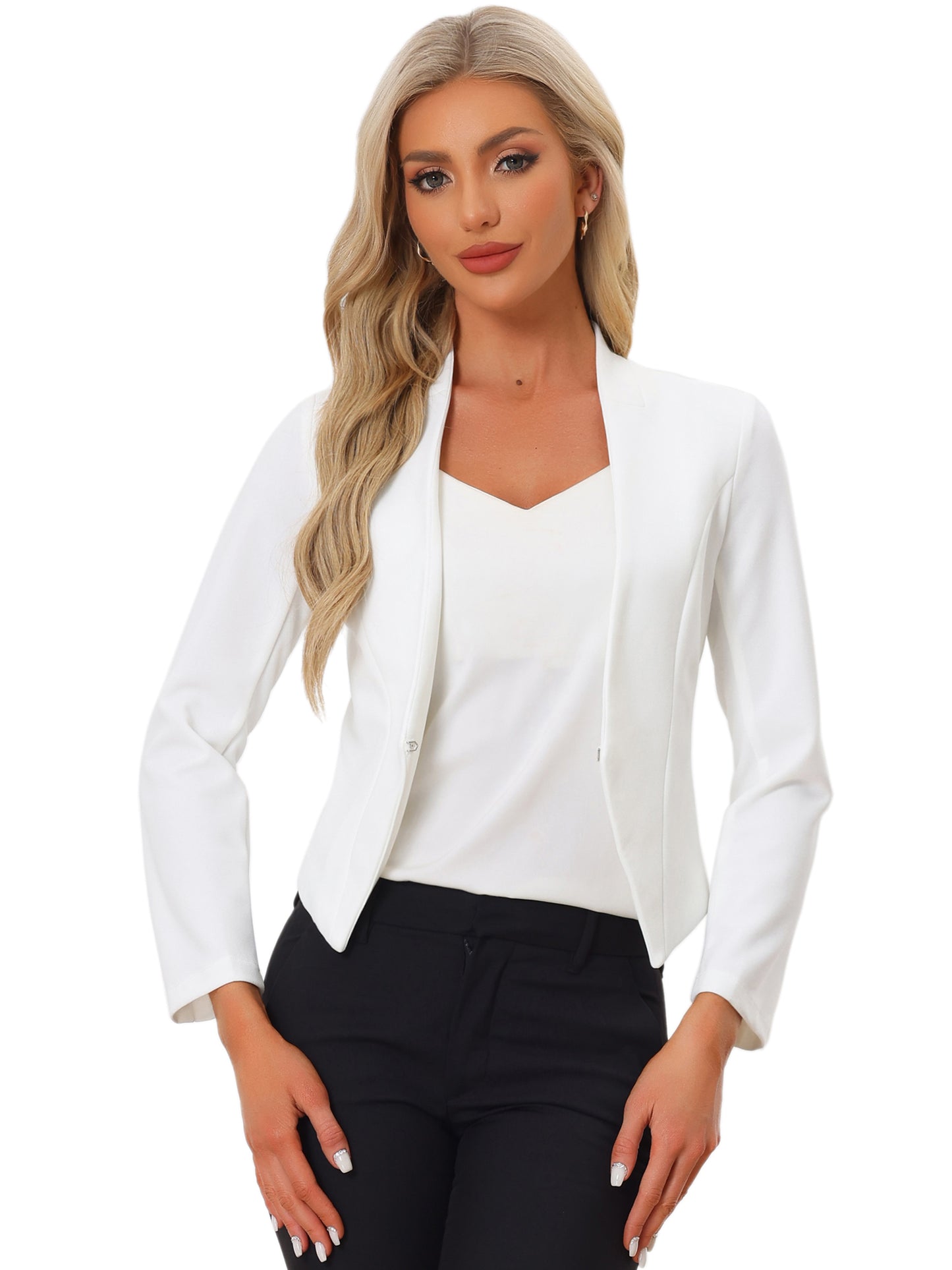 Women's Business Casual Collarless Cropped Blazer Jacket
