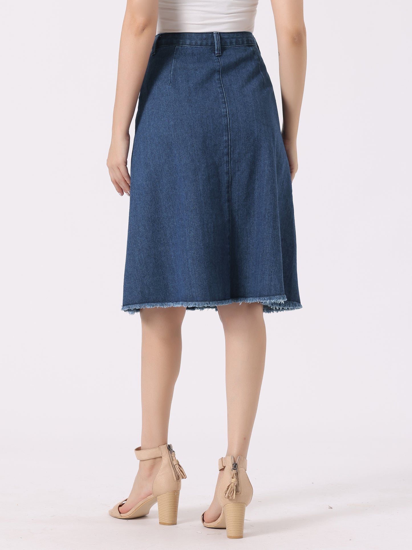 Women's Denim Skirts Raw Hem Button Down Midi Jeans Skirt