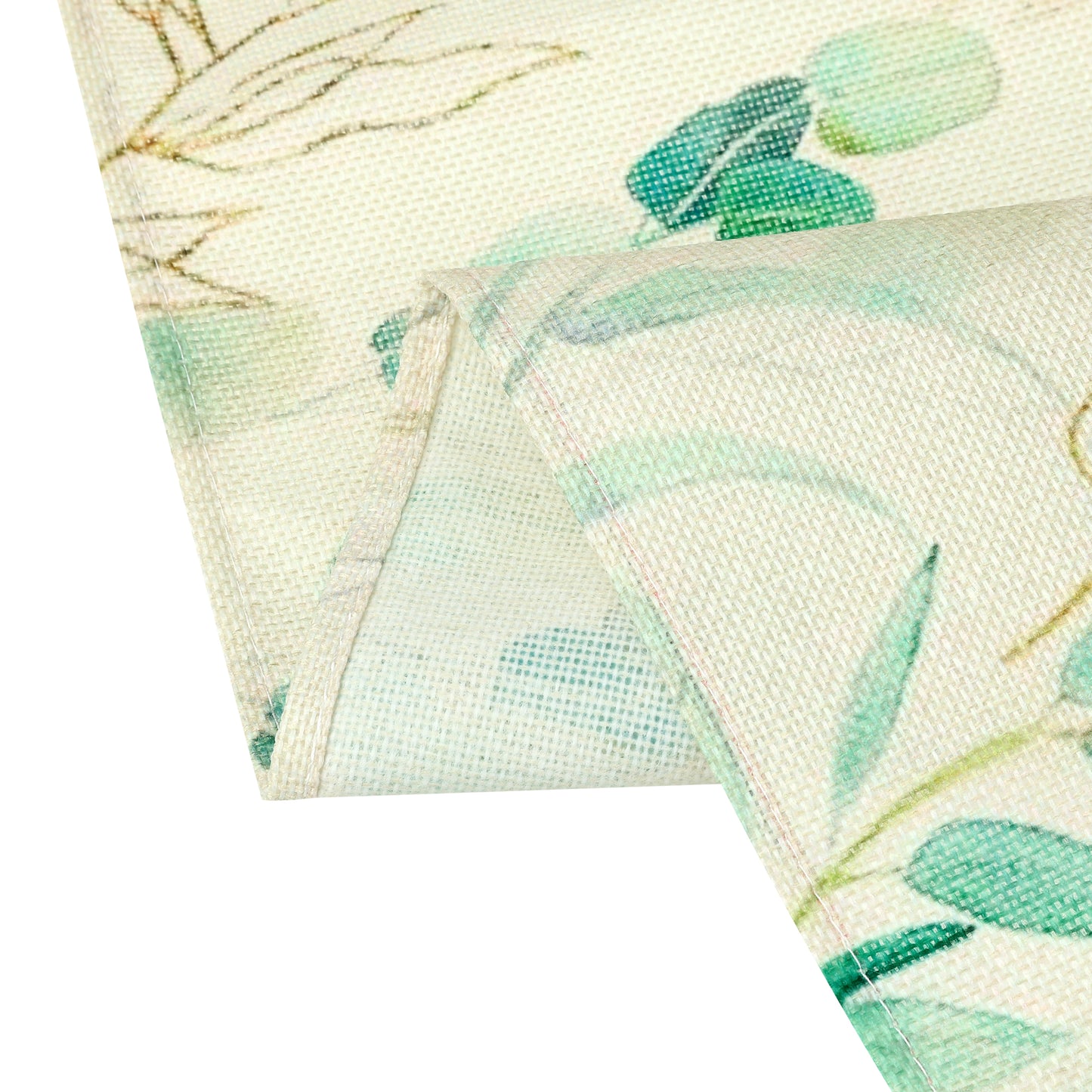 Camino de mesa de 13 x 71 pulgadas, diseño de hojas verdes de arpillera para decoración de mesa de comedor de cocina interior