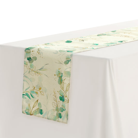 Camino de mesa de 13 x 71 pulgadas, diseño de hojas verdes de arpillera para decoración de mesa de comedor de cocina interior