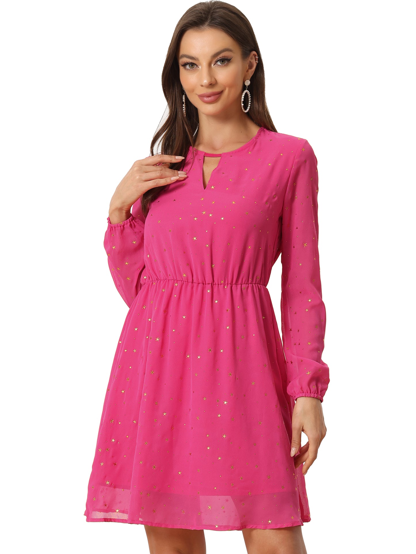 Women's Choker V Neck Gilding Metallic Star Flared A-Line Dress