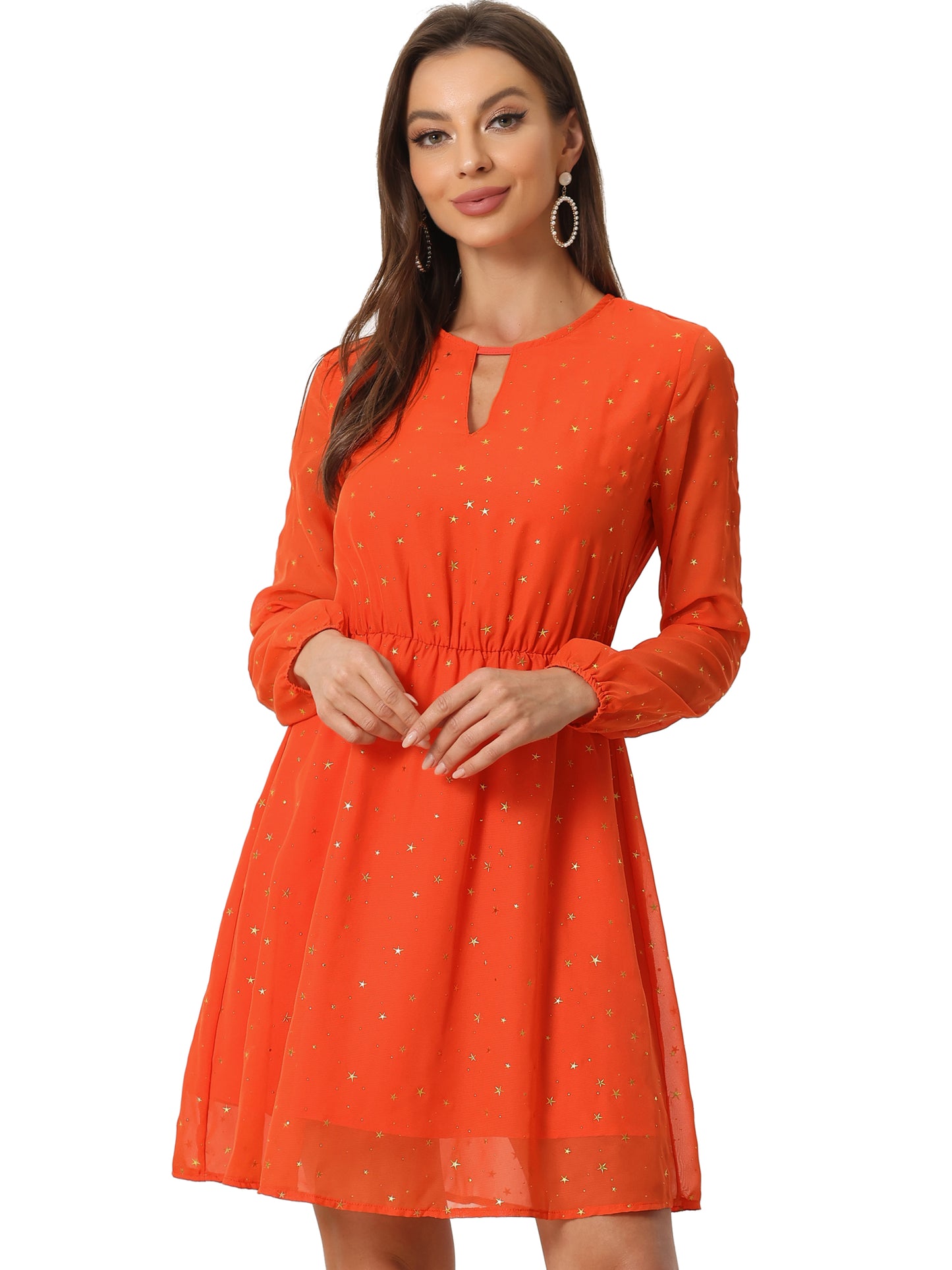 Women's Choker V Neck Gilding Metallic Star Flared A-Line Dress