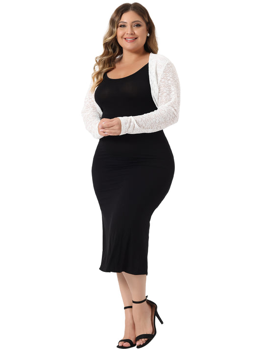 Women Plus Size Bolero Shrugs Elegant Open Front Sheer Summer Crop Lace Floral Cardigans