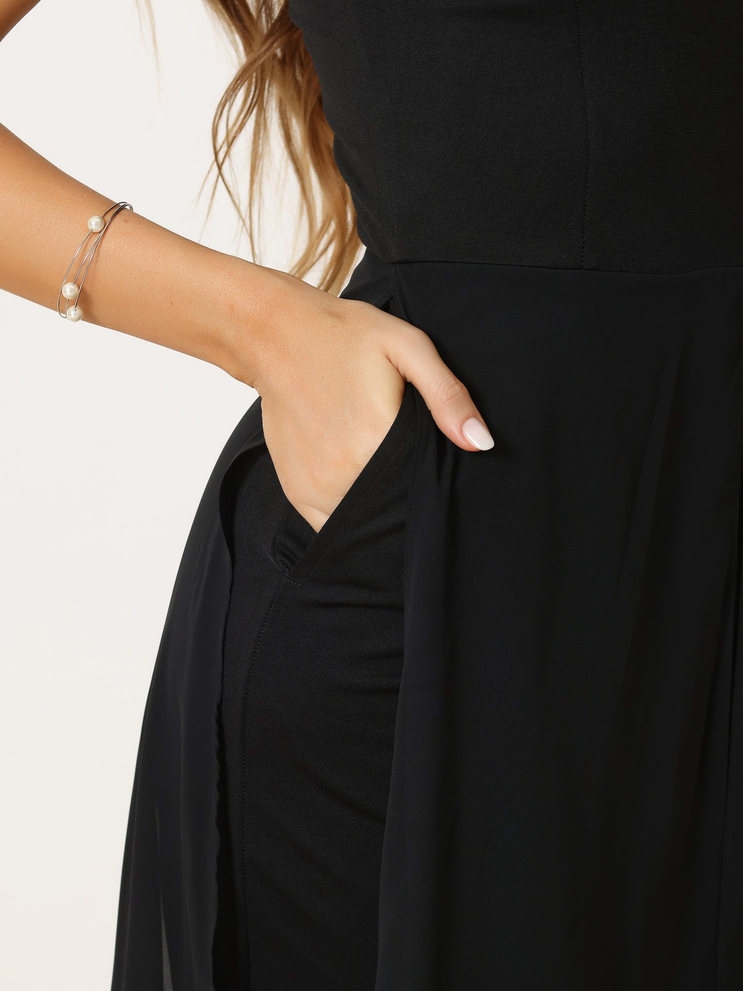 Women's Summer Sleeveless Halter Neck Wedding Chiffon Wide Leg Dressy Elegant Jumpsuit
