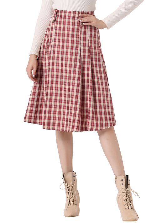 Faldas a cuadros vintage para mujer, falda midi plisada de cintura alta y corte A