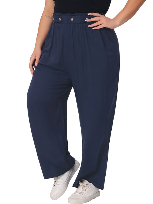 Women Plus Size Palazzo Pants Stretchy High Waisted With Pocket Wide Leg Long Pants