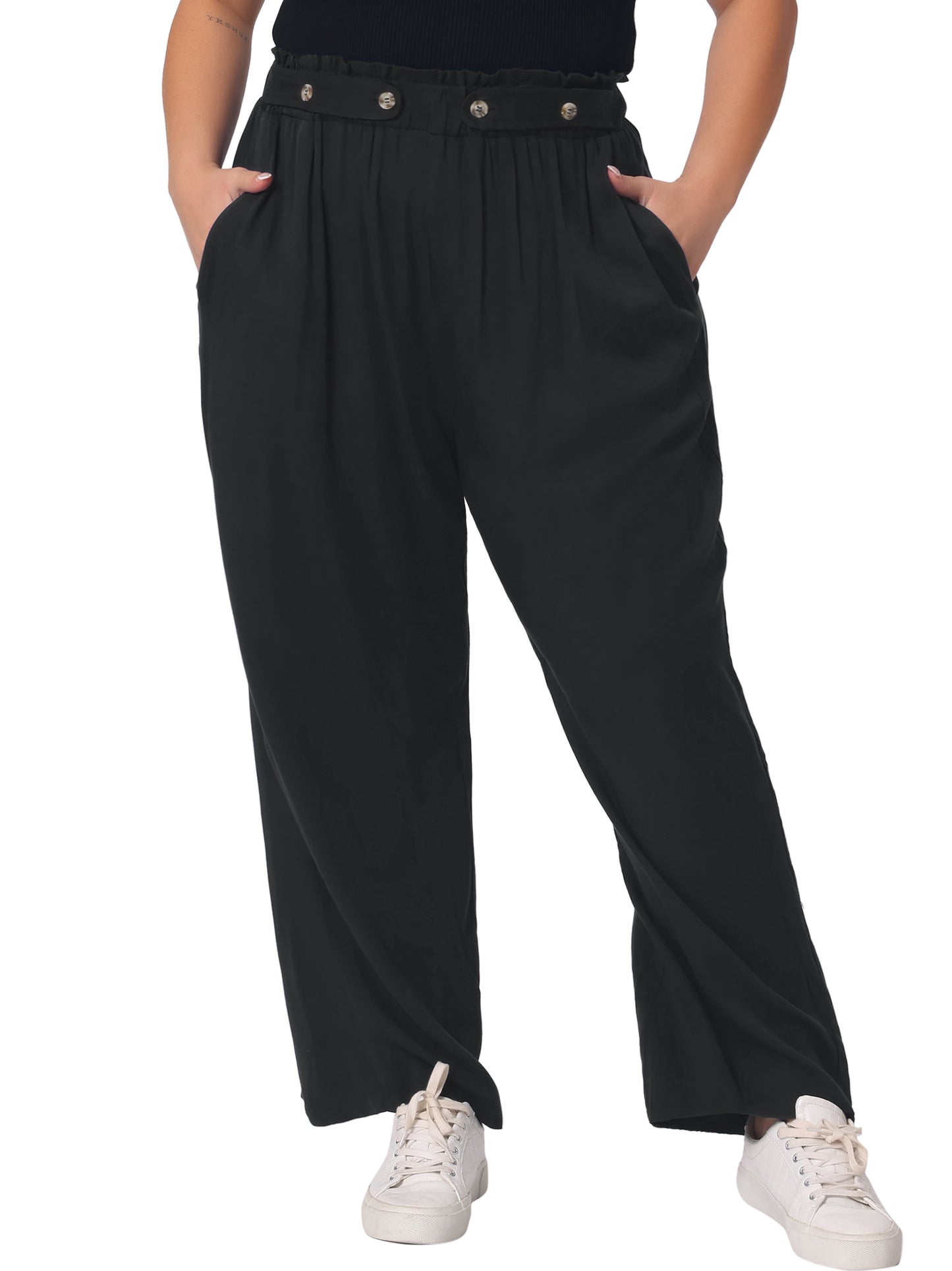 Women Plus Size Palazzo Pants Stretchy High Waisted With Pocket Wide Leg Long Pants