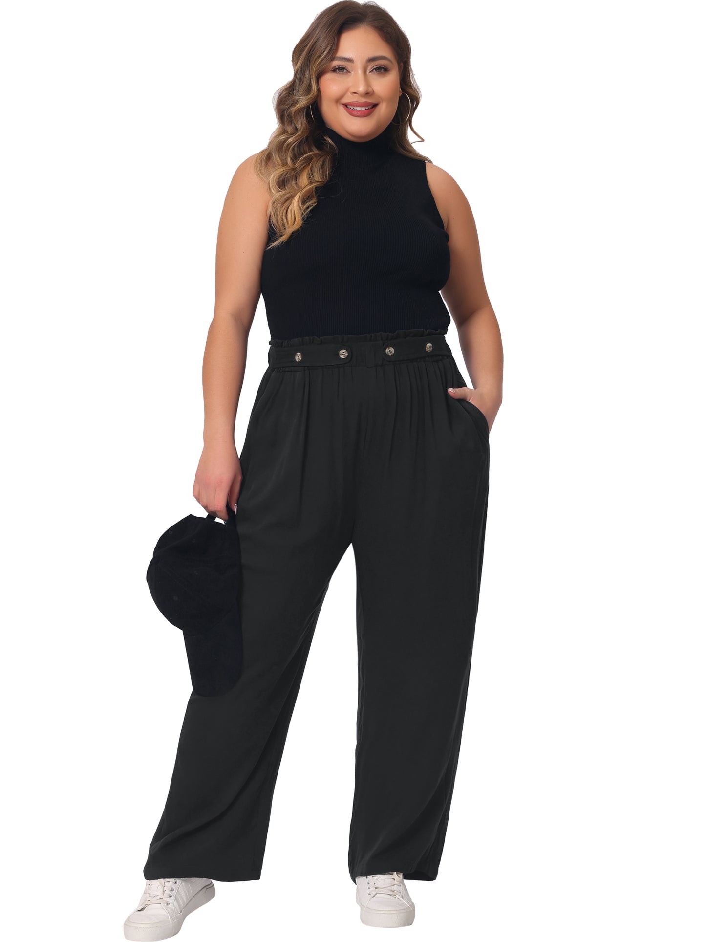 Women Plus Size Palazzo Pants Stretchy High Waisted With Pocket Wide Leg Long Pants
