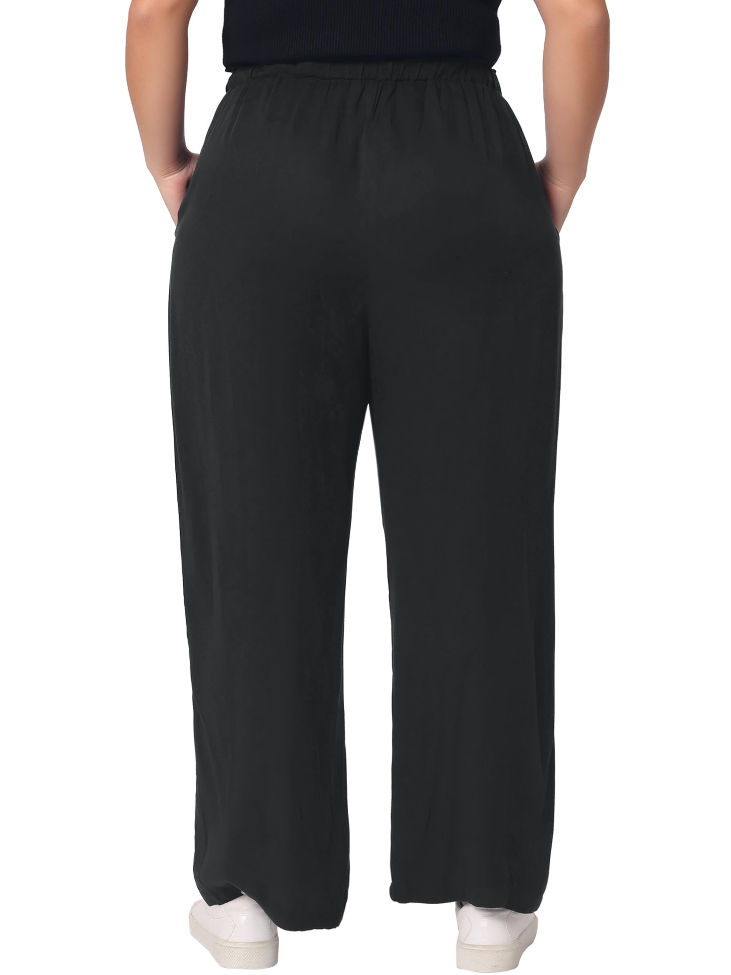 Women Plus Size Palazzo Pants Stretchy High Waisted With Pocket Wide Leg Long Pants