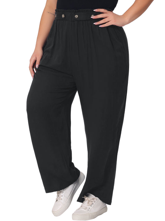 Women Plus Size Palazzo Pants Stretchy High Waisted With Pocket Wide Leg Long Pants