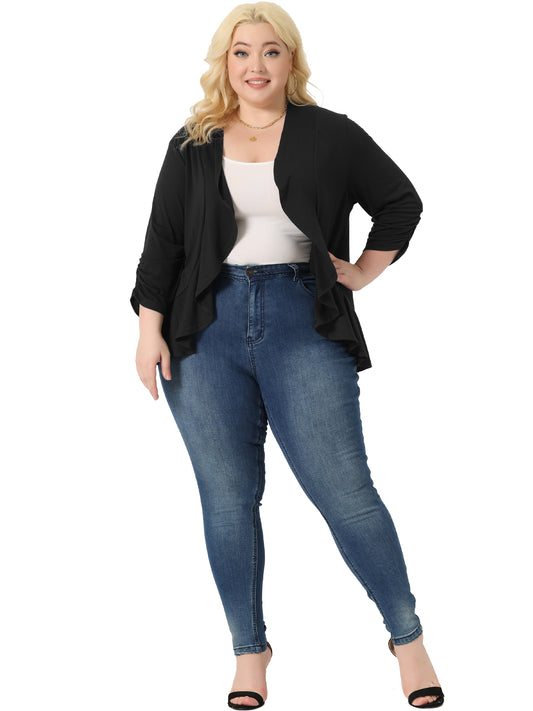 Women Plus Size Cardigan 3/4 Sleeve Open Front Cropped Shrug Bolero Jacket