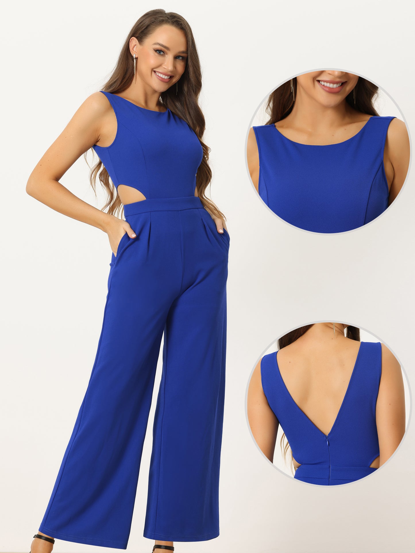 Women's Summer Jumpsuit Sleeveless Backless Cutout High Waist Wide Leg Jumpsuits