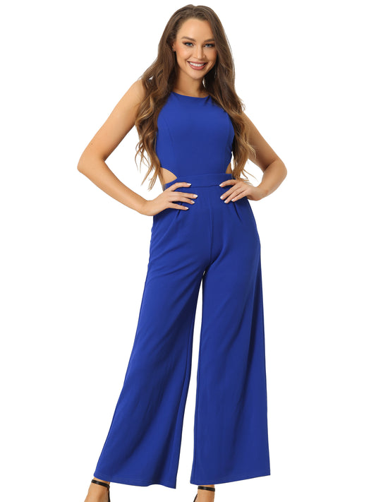 Women's Summer Jumpsuit Sleeveless Backless Cutout High Waist Wide Leg Jumpsuits