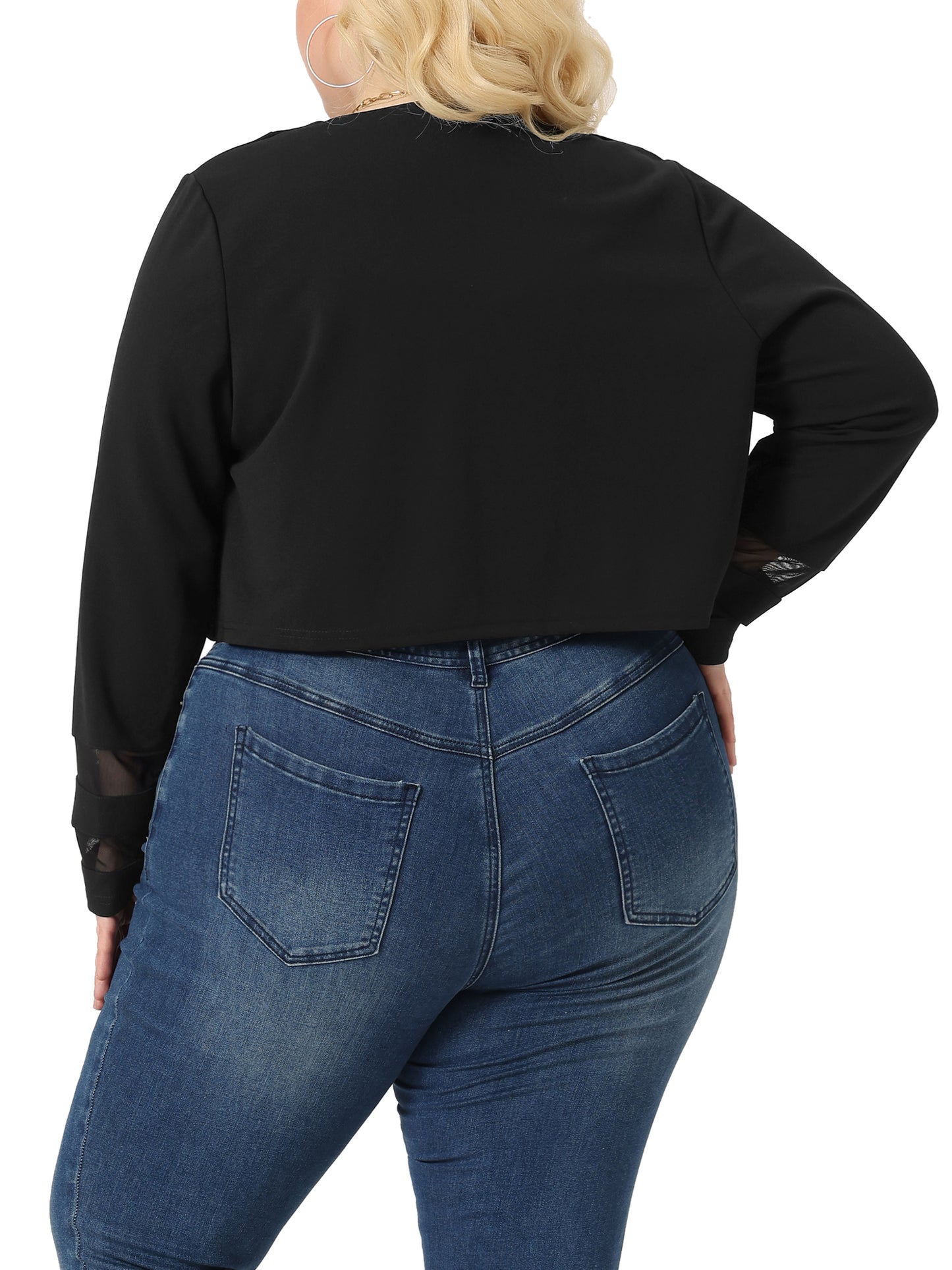 Women Plus Size Blazer Jacket Mesh Long Sleeve Open Front Cropped Shrug Bolero Cardigan