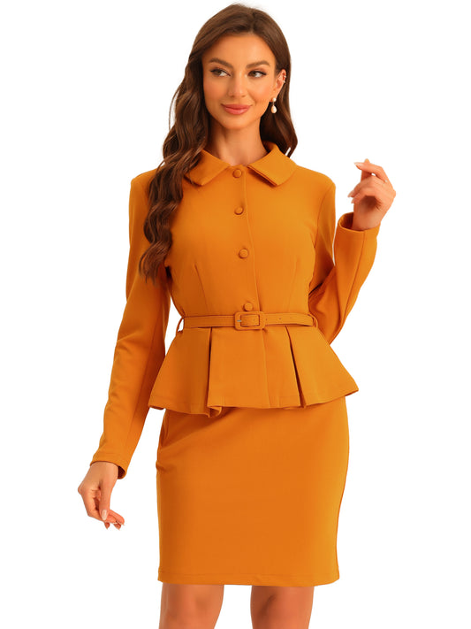 Women's Business Two Pieces Suit Set Peplum Blazer Jacket Mini Pencil Skirt
