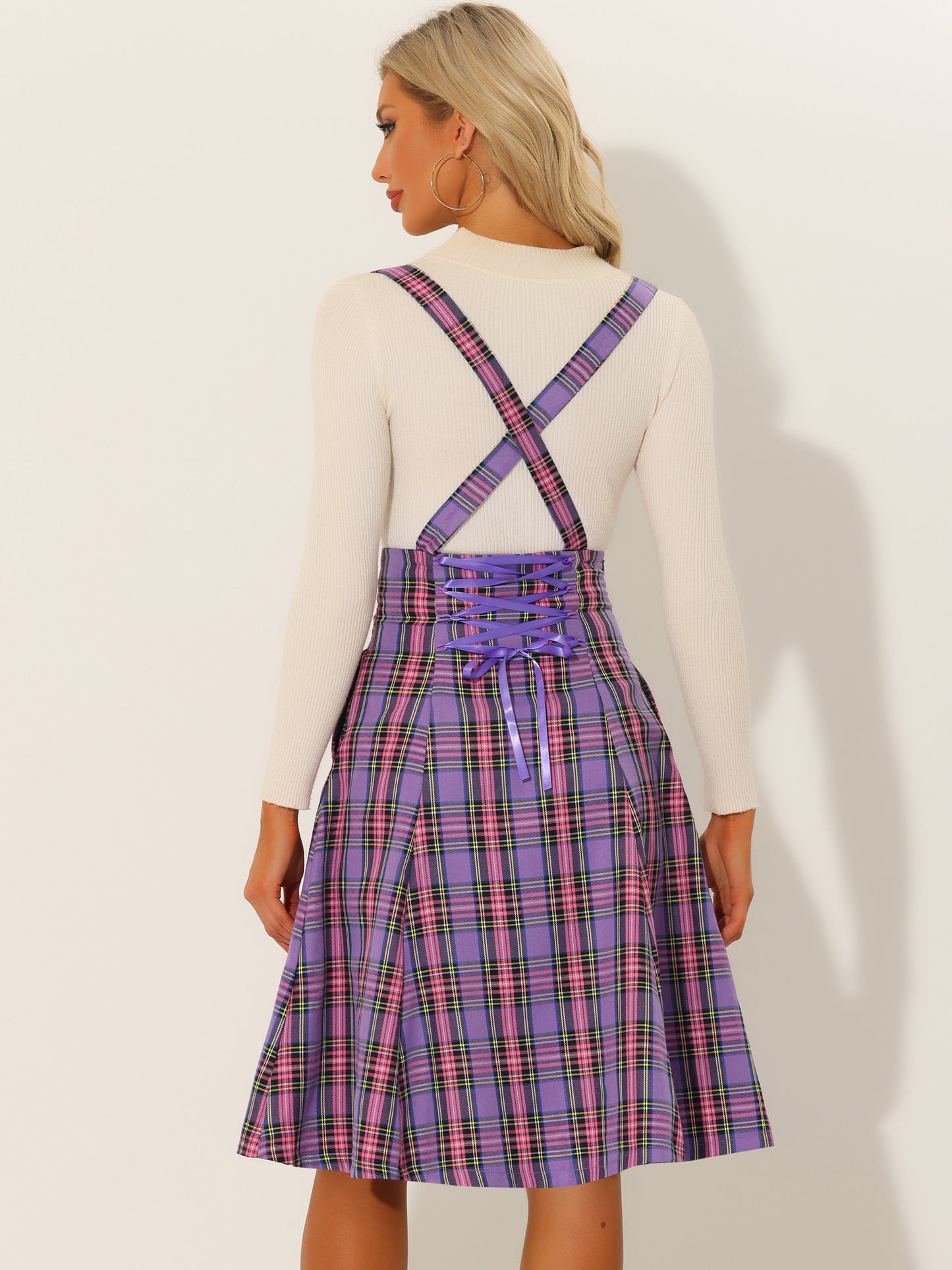 Women's Overall Dress Tartan Plaid Pinafore Suspender Skirt