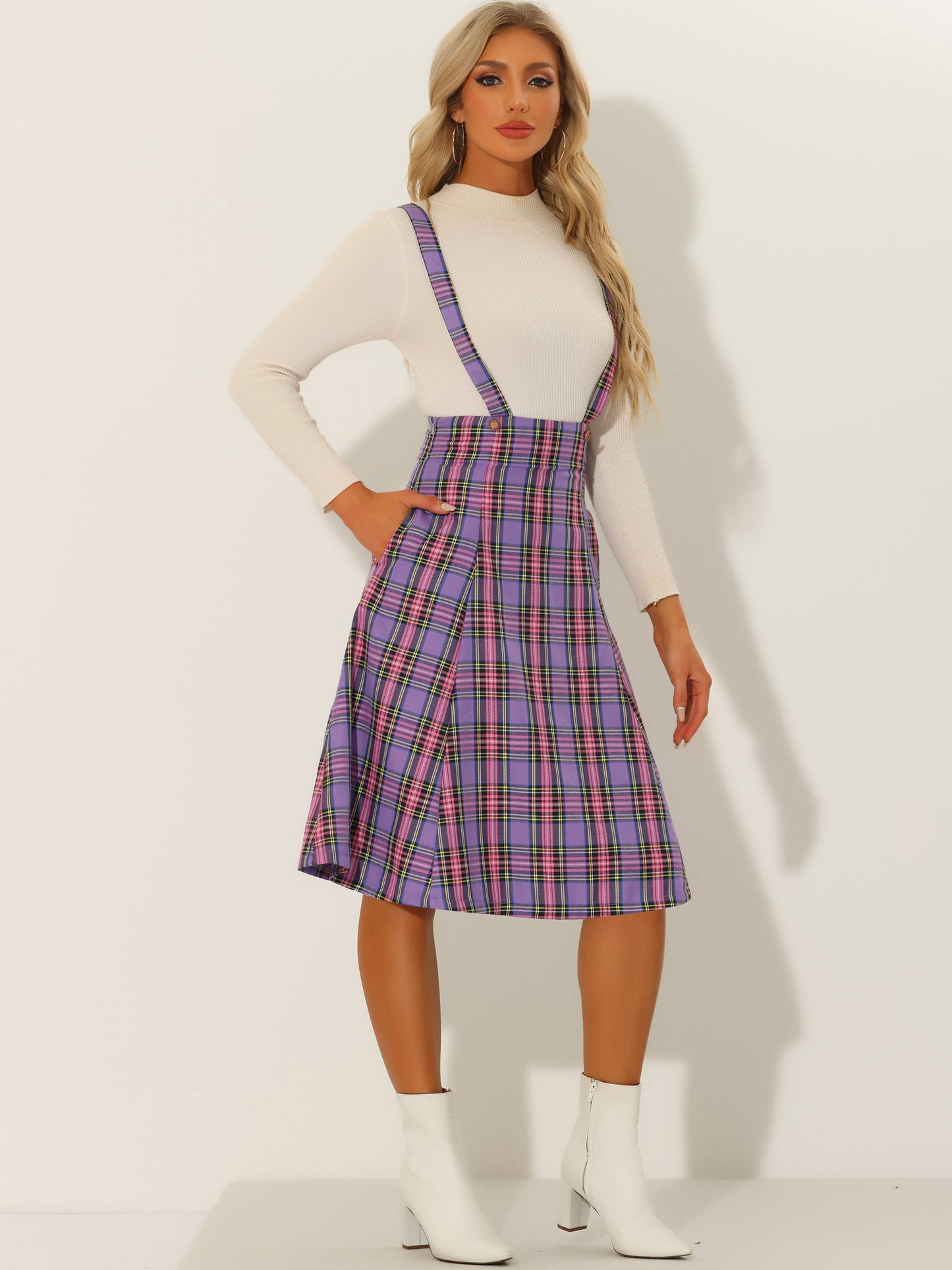 Women's Overall Dress Tartan Plaid Pinafore Suspender Skirt