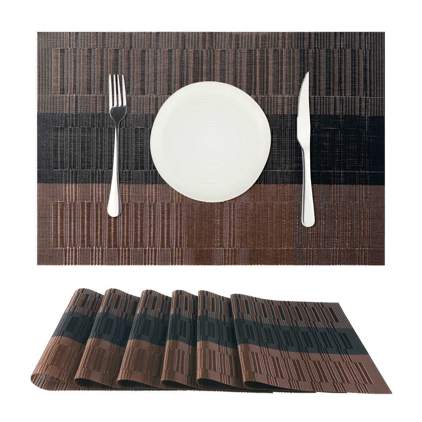 Placemats Set of 6, Heat-Resistant Woven, Non-Slip Washable PVC, Easy to Clean 18*12in