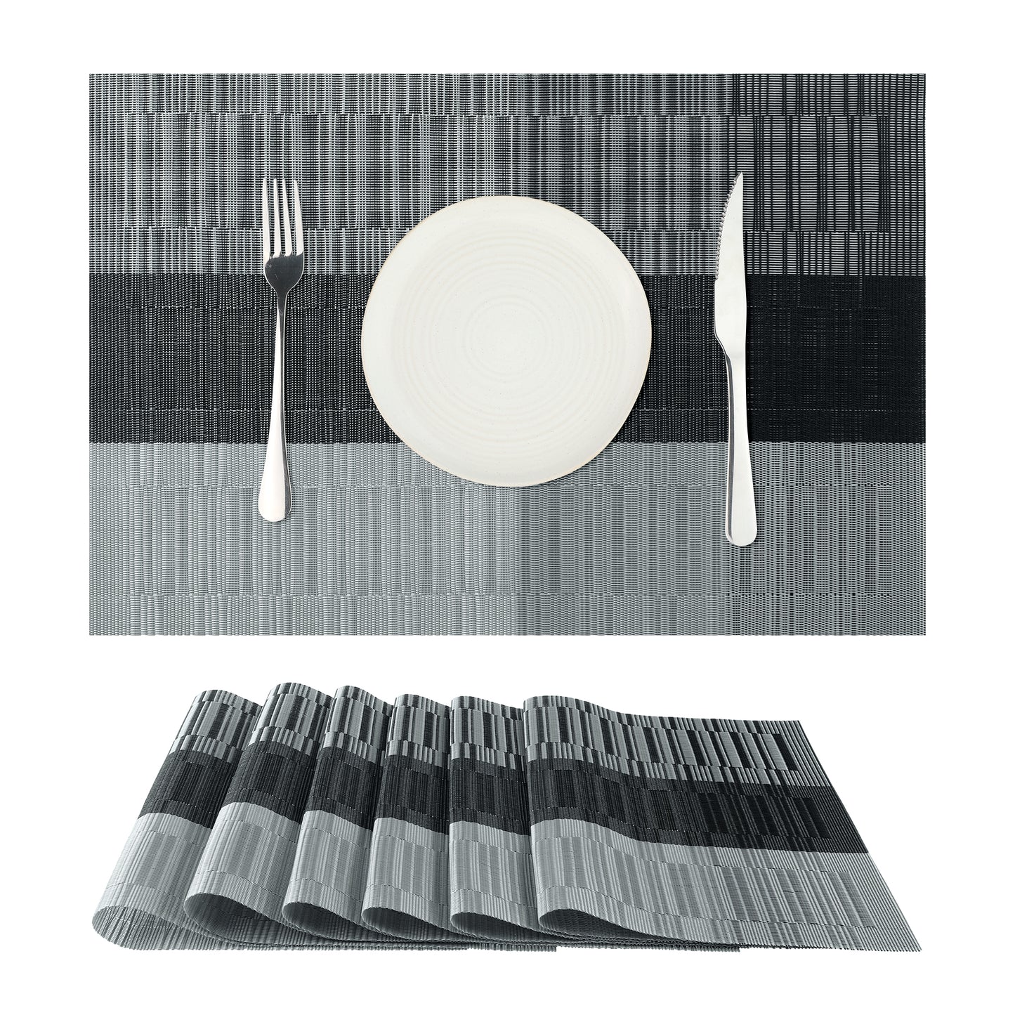 Placemats Set of 6, Heat-Resistant Woven, Non-Slip Washable PVC, Easy to Clean 18*12in