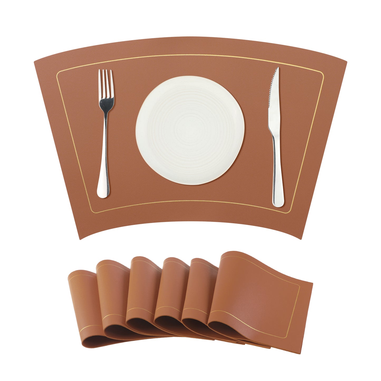 Round Table Placemats, Set of 6 Wedge Faux Leather Heat Resistant 20*12in