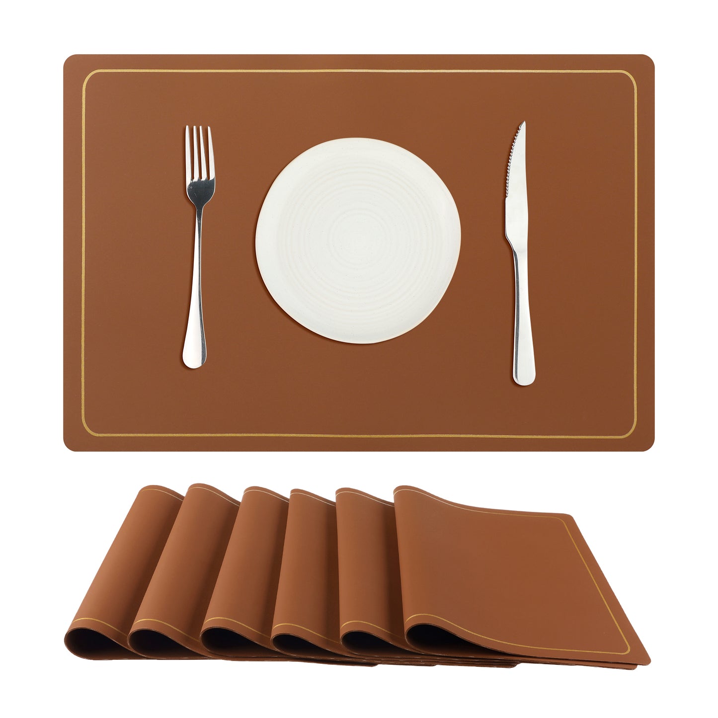 Set of 6 Faux Leather Placemats for Kitchen Dining Table Decor, Washable Wipeable 18*12in