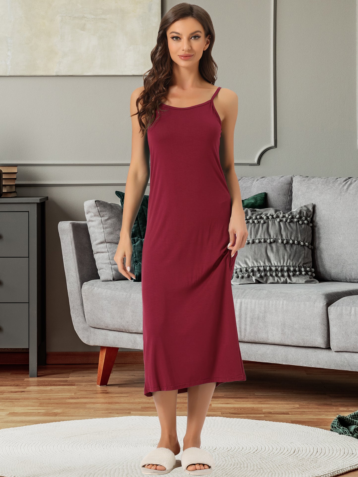 Women's Full Slip Dress Spaghetti Strap Cami Tank Long Underdress Nightgown (Plus Size Available)