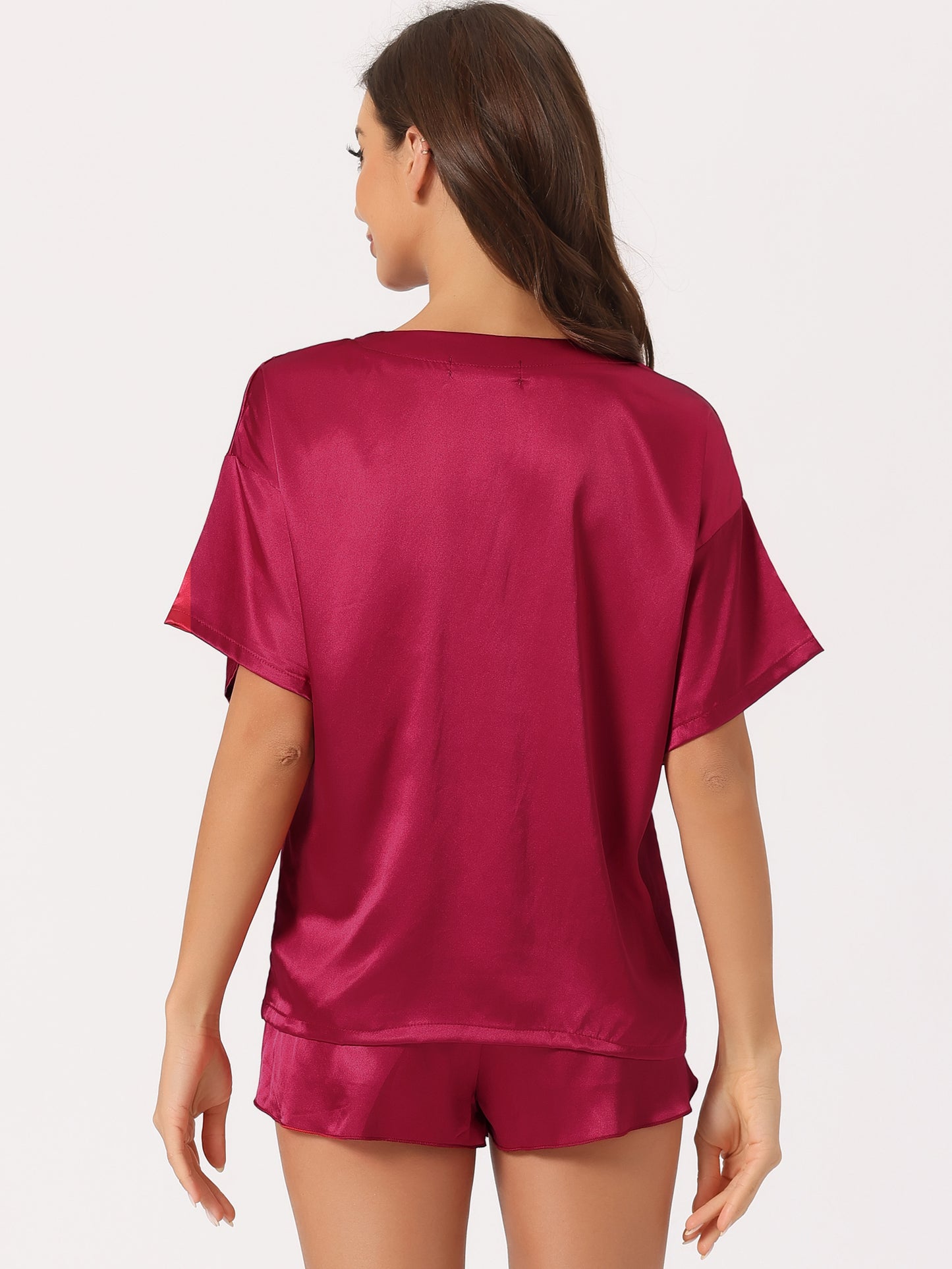 Pijama de satén para mujer, conjunto de camiseta de manga corta con pantalones cortos para primavera y verano