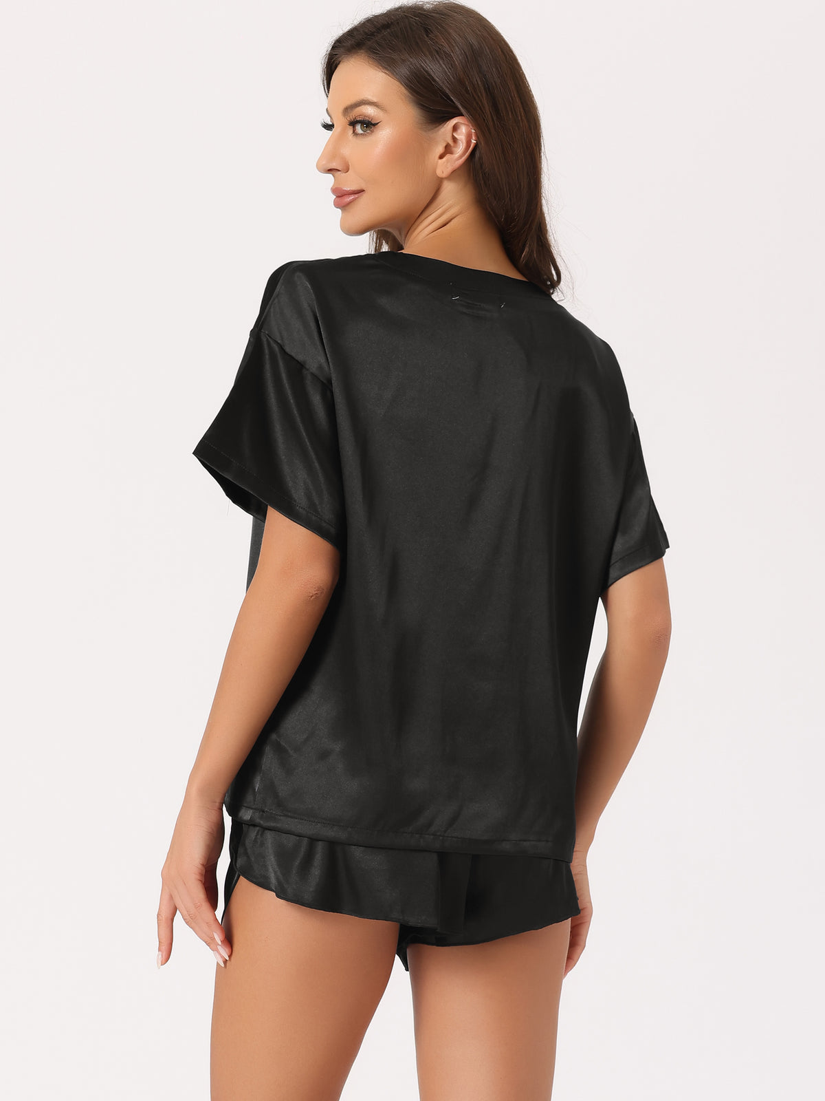 [PACK SALES] Women's 2 Sets Satin Pajama Set Spring-Summer Short-Sleeve Tee & Shorts Sleepwear