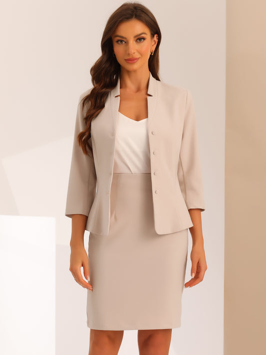 Women's 2 Piece Suit Set Notched Collar Casual Business Blazer Pencil Skirt
